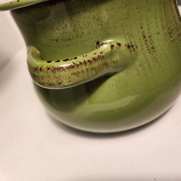 Vintage De Silva Green Terracotta Bean Pot Green Glazed Covered Casserole Dish - Picture 14 of 14